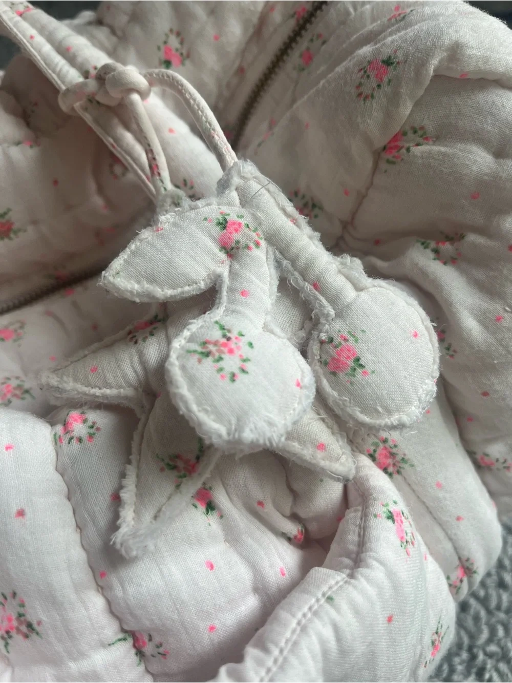 Bonpoint Quilted Floral Diaper Bag in Light Cream and Pink